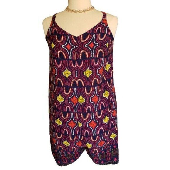Woman's Sleeveless Romper All Over Print V-neck Loose Fit Pocket Medium - Picture 1 of 6